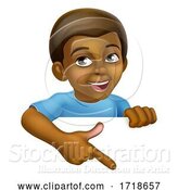 Vector Illustration of Black Boy Child Kid Pointing Sign by AtStockIllustration