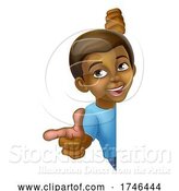 Vector Illustration of Black Boy Child Kid Pointing Sign by AtStockIllustration