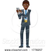 Vector Illustration of Black Businessman Holding Phone Mascot by AtStockIllustration