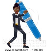 Vector Illustration of Black Businesswoman with Giant Pen Concept by AtStockIllustration
