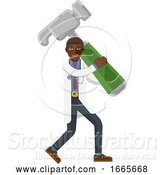 Vector Illustration of Black Doctor Guy Holding Hammer Mascot Concept by AtStockIllustration