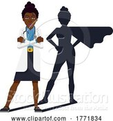 Vector Illustration of Black Doctor Lady Healthcare Super Hero by AtStockIllustration