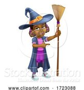 Vector Illustration of Black Girl Child Halloween Witch Pointing by AtStockIllustration