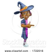 Vector Illustration of Black Girl Child Halloween Witch Sign by AtStockIllustration