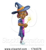 Vector Illustration of Black Girl Child Halloween Witch Sign by AtStockIllustration