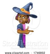 Vector Illustration of Black Girl Child Halloween Witch Sign by AtStockIllustration