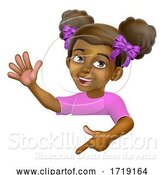 Vector Illustration of Black Girl Child Kid Pointing Sign by AtStockIllustration