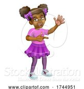 Vector Illustration of Black Girl Child Kid Pointing Waving by AtStockIllustration