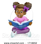 Vector Illustration of Black Girl Child Kid Reading Book by AtStockIllustration