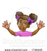 Vector Illustration of Black Girl Child Kid Waving Sign by AtStockIllustration