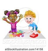 Vector Illustration of Black Girl Finger Painting and White Boy Playing with a Toy Car by AtStockIllustration