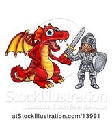 Vector Illustration of Black Girl Knight and Red Dragon by AtStockIllustration