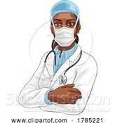 Vector Illustration of Black Lady Medical Doctor in PPE Mask by AtStockIllustration