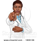 Vector Illustration of Black Lady Medical Doctor Needs You Pointing by AtStockIllustration