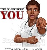 Vector Illustration of Black Lady Medical Doctor Nurse Pointing by AtStockIllustration