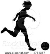 Vector Illustration of Black Lady Soccer Football Player Silhouette by AtStockIllustration