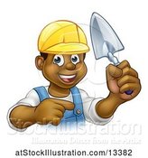 Vector Illustration of Black Male Mason Worker Holding a Trowel and Pointing by AtStockIllustration
