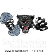 Vector Illustration of Black Panther Jaguar Weight Lifting Gym Mascot by AtStockIllustration