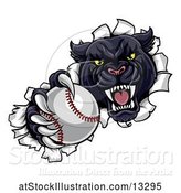 Vector Illustration of Black Panther Mascot Breaking Through a Wall with a Baseball by AtStockIllustration