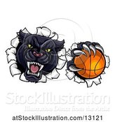 Vector Illustration of Black Panther Mascot Breaking Through a Wall with a Basketball by AtStockIllustration
