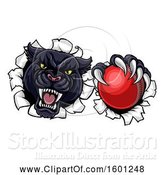 Vector Illustration of Black Panther Mascot Breaking Through a Wall with a Cricket Ball by AtStockIllustration