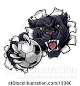 Vector Illustration of Black Panther Mascot Breaking Through a Wall with a Soccer Ball by AtStockIllustration