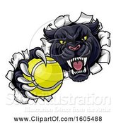 Vector Illustration of Black Panther Mascot Breaking Through a Wall with a Tennis Ball by AtStockIllustration
