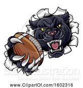 Vector Illustration of Black Panther Mascot Breaking Through a Wall with an American Football by AtStockIllustration