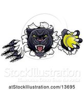 Vector Illustration of Black Panther Mascot Shredding Through a Wall with a Tennis Ball by AtStockIllustration