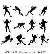 Vector Illustration of Black Silhouetted American Football Players in Action by AtStockIllustration