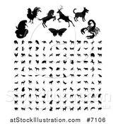 Vector Illustration of Black Silhouetted Animals and Insects by AtStockIllustration