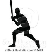 Vector Illustration of Black Silhouetted Baseball Player Batting by AtStockIllustration
