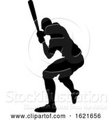 Vector Illustration of Black Silhouetted Baseball Player Batting by AtStockIllustration