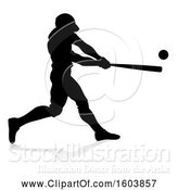 Vector Illustration of Black Silhouetted Baseball Player Batting, with a Reflection on a White Background by AtStockIllustration