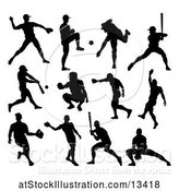 Vector Illustration of Black Silhouetted Baseball Player by AtStockIllustration