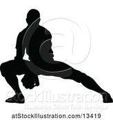 Vector Illustration of Black Silhouetted Baseball Player by AtStockIllustration