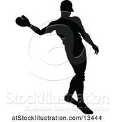 Vector Illustration of Black Silhouetted Baseball Player by AtStockIllustration