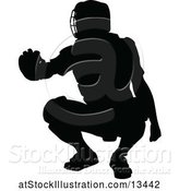 Vector Illustration of Black Silhouetted Baseball Player Catcher by AtStockIllustration