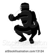 Vector Illustration of Black Silhouetted Baseball Player Catcher, with a Reflection or Shadow, on a White Background by AtStockIllustration