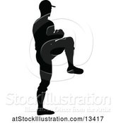 Vector Illustration of Black Silhouetted Baseball Player Pitching by AtStockIllustration