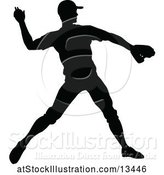 Vector Illustration of Black Silhouetted Baseball Player Pitching by AtStockIllustration