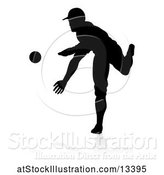 Vector Illustration of Black Silhouetted Baseball Player Pitching, with a Reflection on a White Background by AtStockIllustration