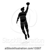 Vector Illustration of Black Silhouetted Baseball Player, with a Shadow, on a White Background by AtStockIllustration