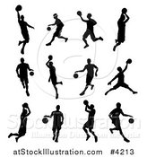 Vector Illustration of Black Silhouetted Basketball Players by AtStockIllustration