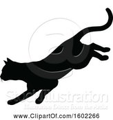 Vector Illustration of Black Silhouetted Cat Pouncing by AtStockIllustration