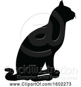 Vector Illustration of Black Silhouetted Cat Sitting by AtStockIllustration