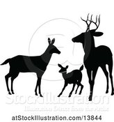 Vector Illustration of Black Silhouetted Deer Buck, Doe and Fawn by AtStockIllustration