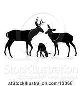 Vector Illustration of Black Silhouetted Deer Family, with a Shadow on a White Background by AtStockIllustration
