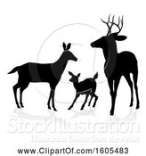 Vector Illustration of Black Silhouetted Deer Family, with a Shadow on a White Background by AtStockIllustration