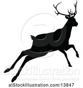 Vector Illustration of Black Silhouetted Deer Stag Buck Leaping by AtStockIllustration